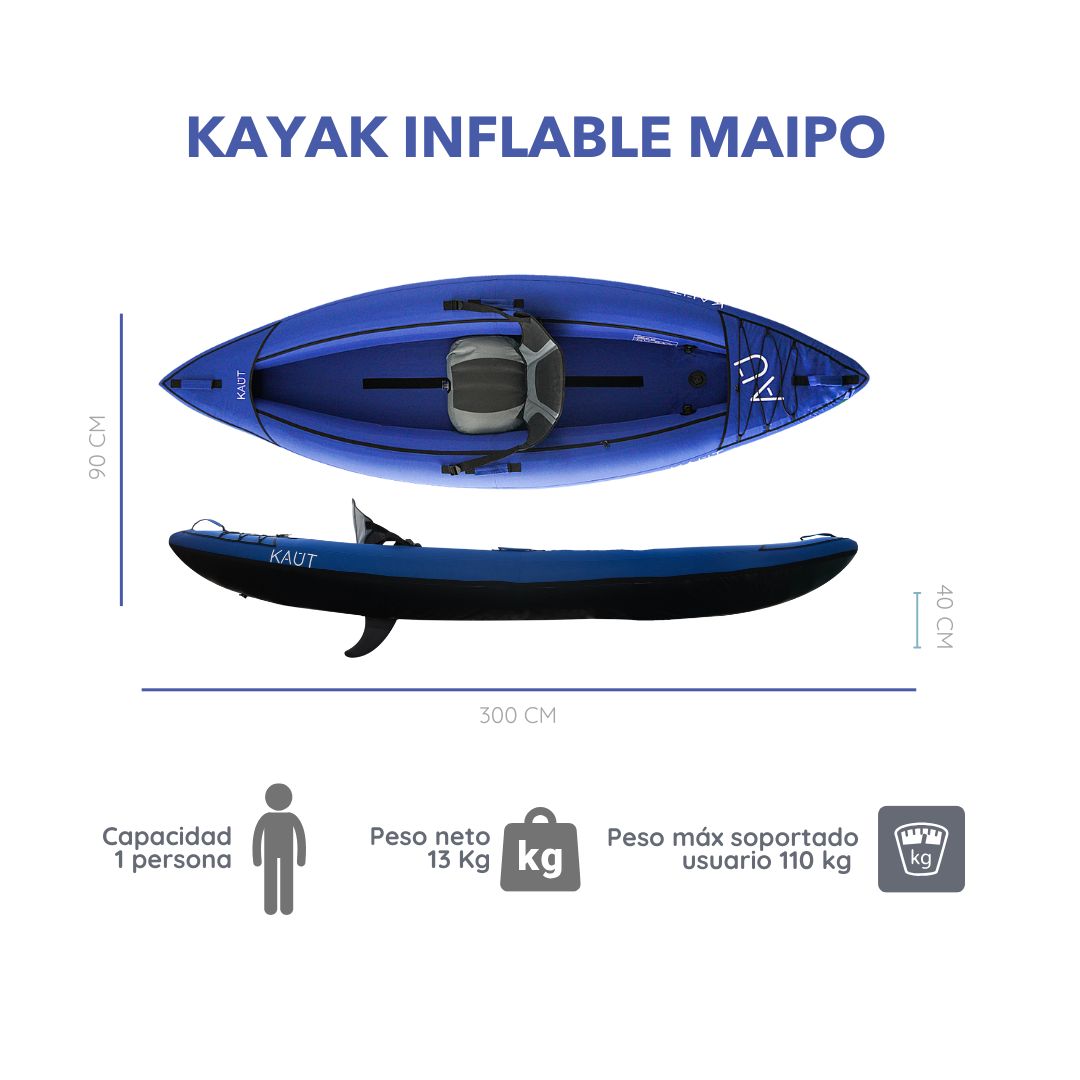 Kayak Inflable Profesional Single 1 persona 300 cm  - Maipo + Mochila & Accesorios