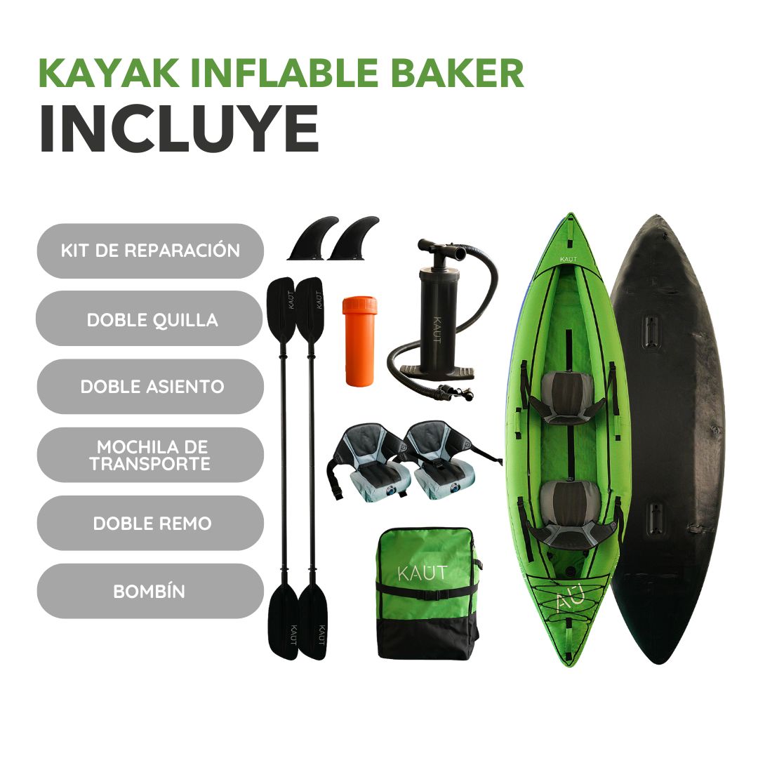 Kayak Inflable Profesional Doble 2 personas 345 cm  - Baker + Mochila & Accesorios