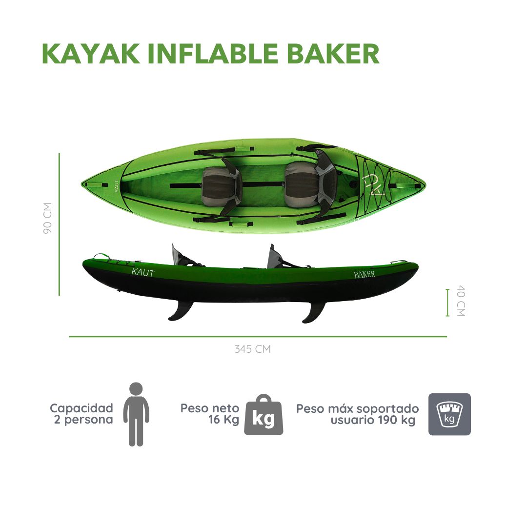 Kayak Inflable Profesional Doble 2 personas 345 cm  - Baker + Mochila & Accesorios